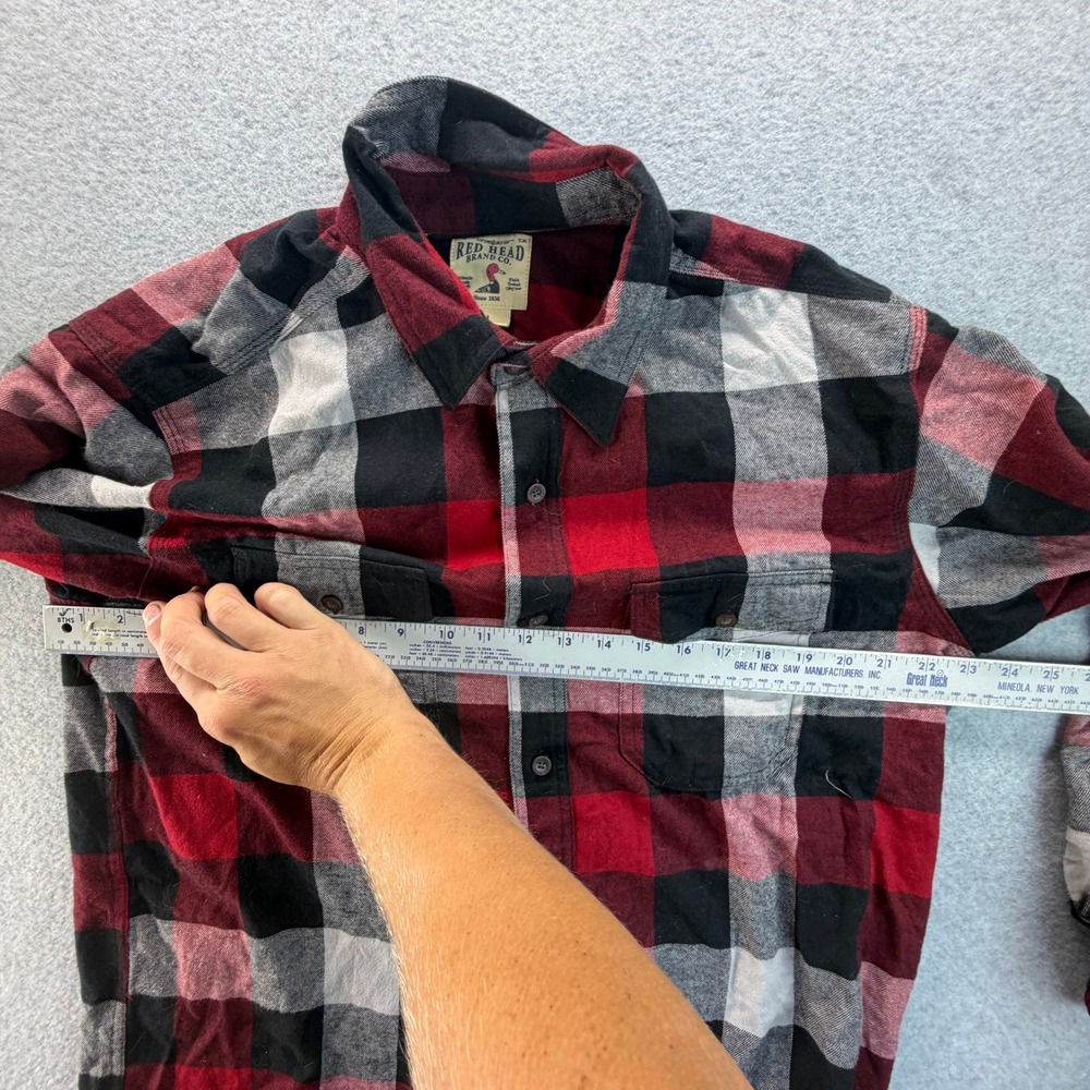 Red Head Brand Co Mens Large Red Black White Buffalo Plaid Flannel Shirt L - Picture 3 of 7